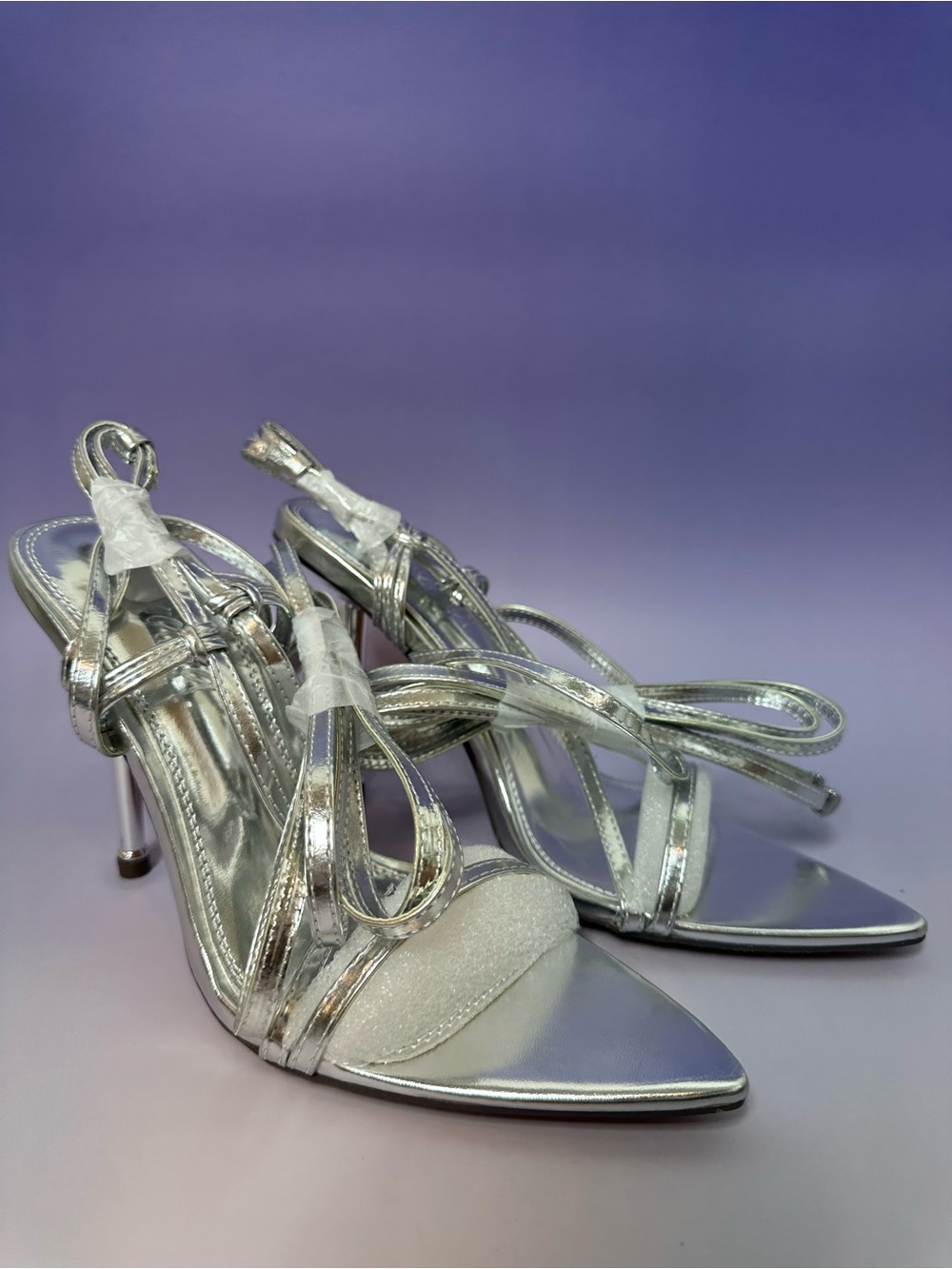 Liliana Silver Metallic Strappy Stiletto Heels Women’s Open Toe Dress Sandals